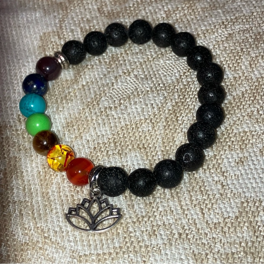 🧘 CHAKRA LAVA BALANCE BRACELET — 7” EXPANDABLE